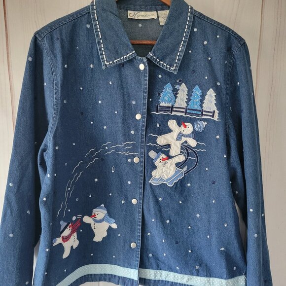 Vintage Dressbarn Denim Button-down Christmas/Holiday/Snowman Top Women’s XL - Picture 2 of 8